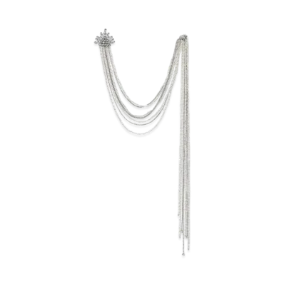 GUCCI Brooch Square Bead & Crystal Tone Metal "Palladium"