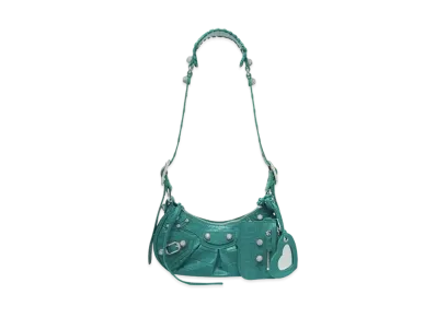 BALENCIAGA Le Cagole XS Shoulder Bag Crocodile Embossed With Rhinestones "Green"