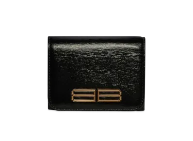BALENCIAGA Gossip Zipped Mini Wallet In Stripe Embossed Calfskin "Black"