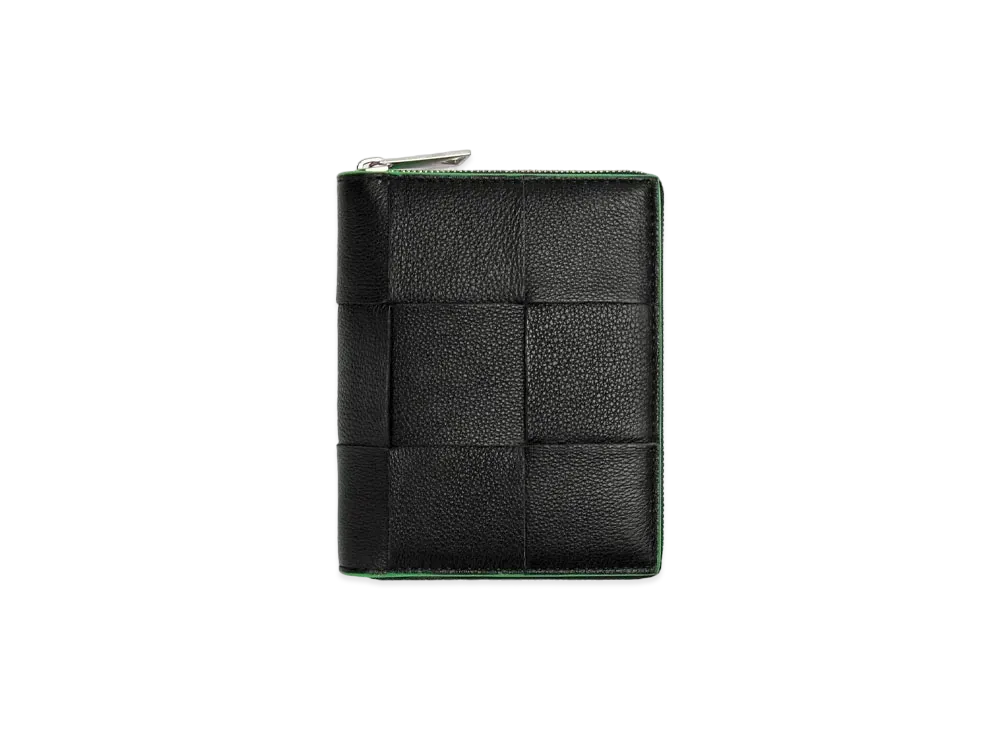 Bottega Veneta Compact Zip Around Wallet "Black/Parakeet"