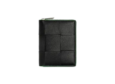 Bottega Veneta Compact Zip Around Wallet "Black/Parakeet"