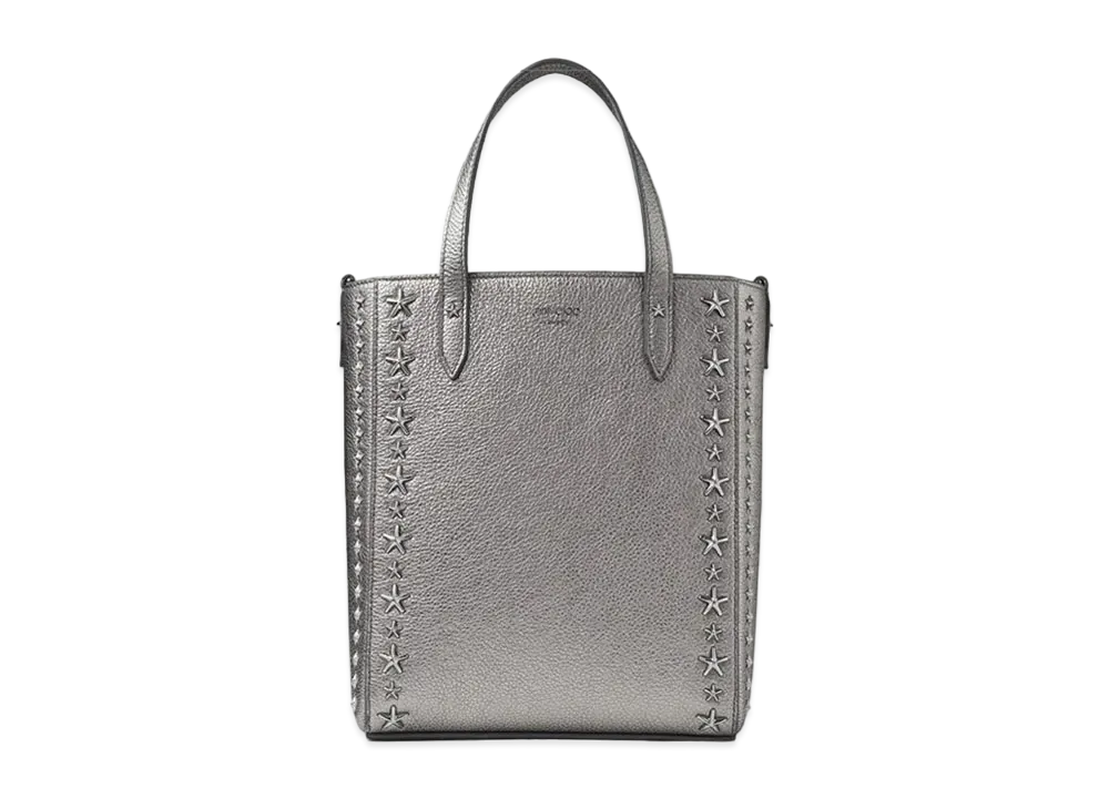 Jimmy Choo Pegasi N/S Metaric Soft Grainy Calf Leather Tote Bag With Stars Studs "Gunmetal"