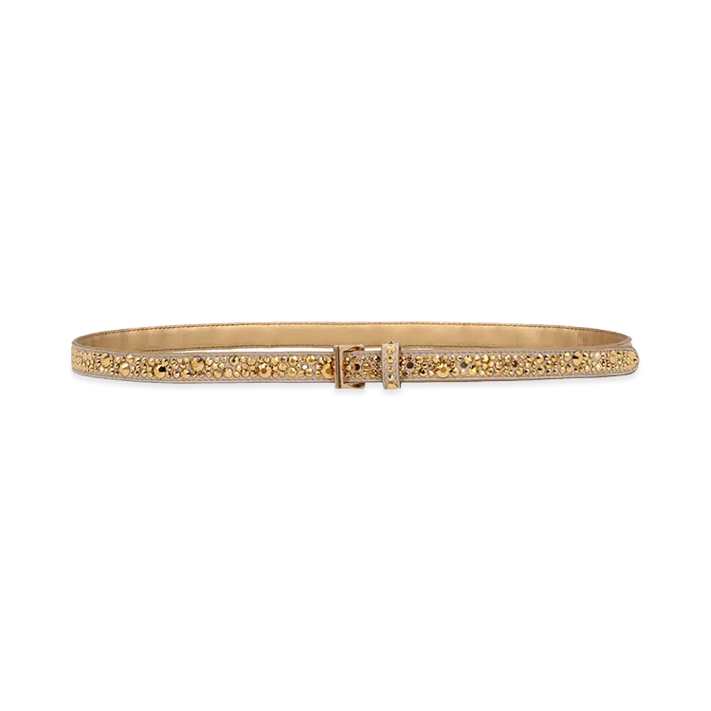 PRADA Women's Crystal Leather Belt "Gold"