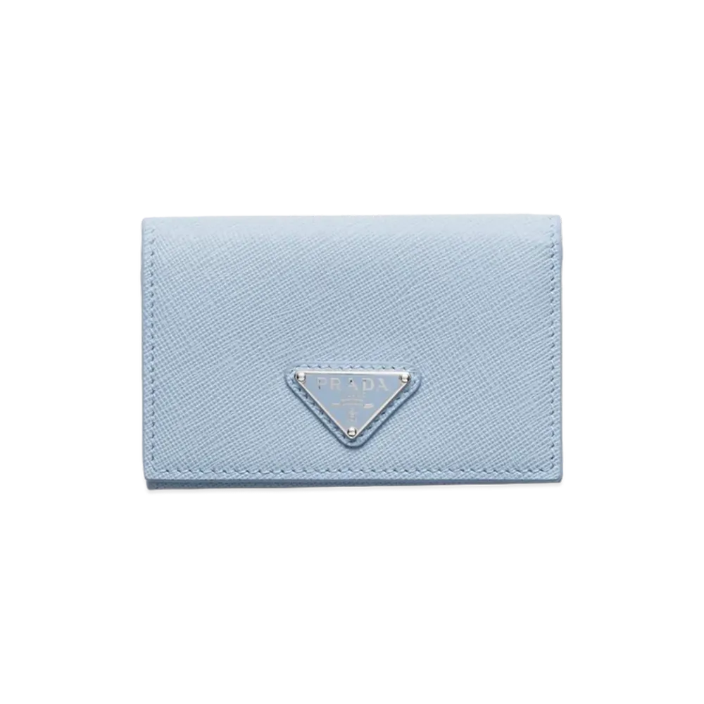 PRADA Saffiano Triangle Card Case "Pale Blue"