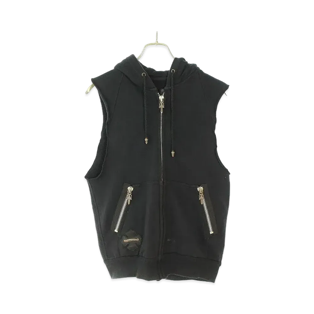 Chrome Hearts LI'L PUDGE SS Dagger Zip Leather Sleeveless Vest "Black"