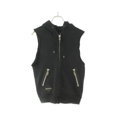 Chrome Hearts LI'L PUDGE SS Dagger Zip Leather Sleeveless Vest "Black"