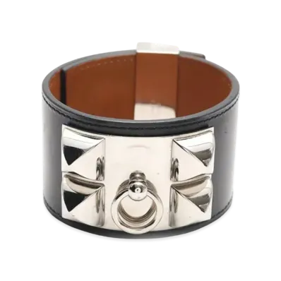 HERMES Collier De Chien Plating Leather Bracelet "Black"