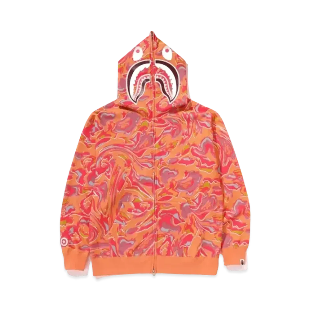 A BATHING APE Marbling Camo Shark Relaxed Fit Full Zip Hoodie "Orange"