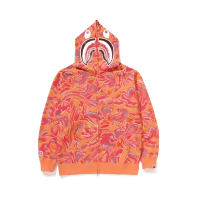 A BATHING APE Marbling Camo Shark Relaxed Fit Full Zip Hoodie "Orange"
