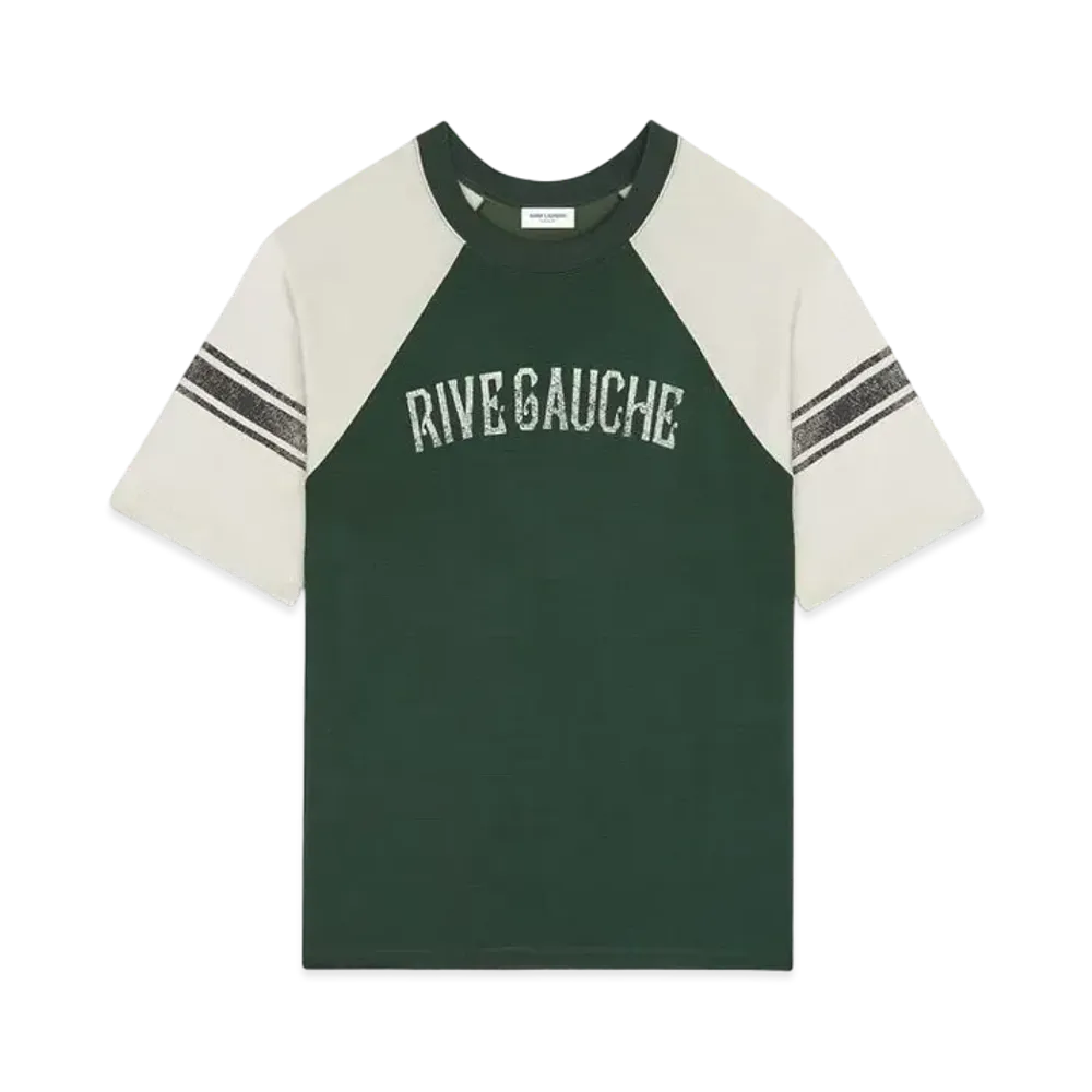 Saint Laurent Women's Rive Gauche Raglan T-Shirt "Vert/Gris"