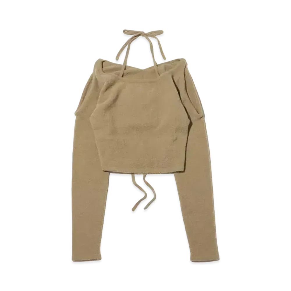 atmos pink Back Lace-Up Feather Knit "Beige"