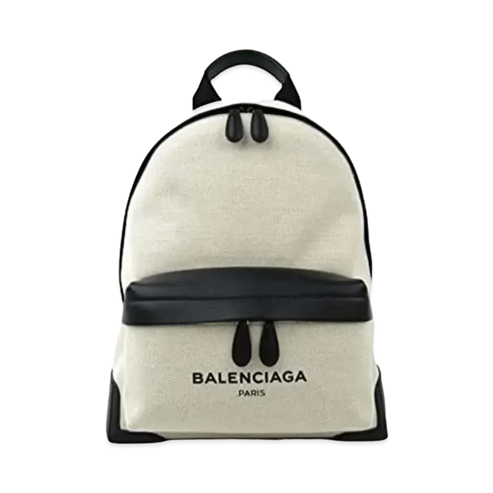 BALENCIAGA Navy Canvas Backpack "Natural/Black"