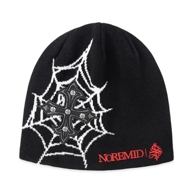 SUPPLIER x Noremid Spider Web Cross Leather Patch Beanie "Black"
