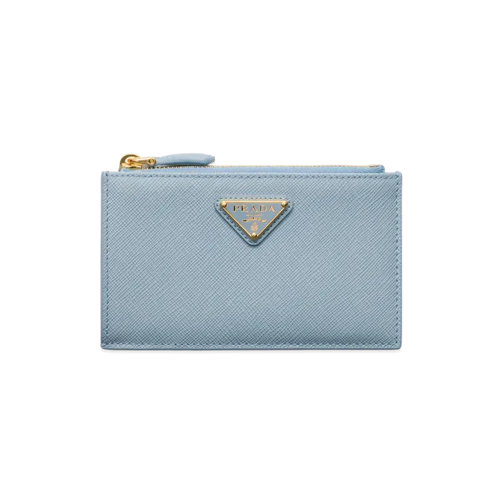 PRADA Printed Saffiano Leather Card Case "Light Blue"