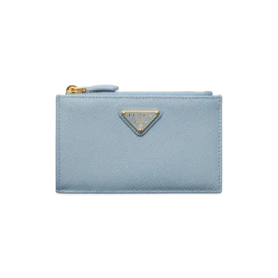 PRADA Printed Saffiano Leather Card Case "Light Blue"