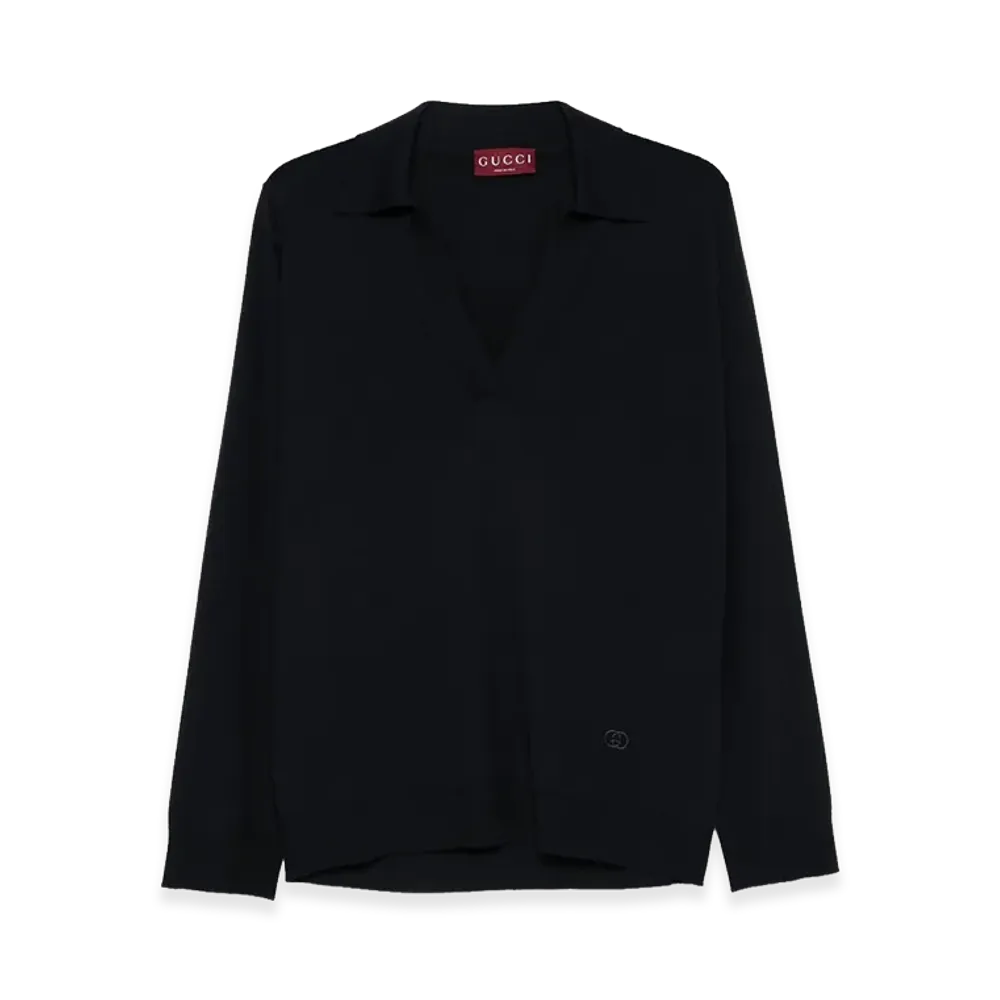 GUCCI Women's Wool Oversize Polo Shirt "Blue"