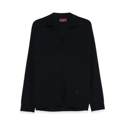 GUCCI Women's Wool Oversize Polo Shirt "Blue"