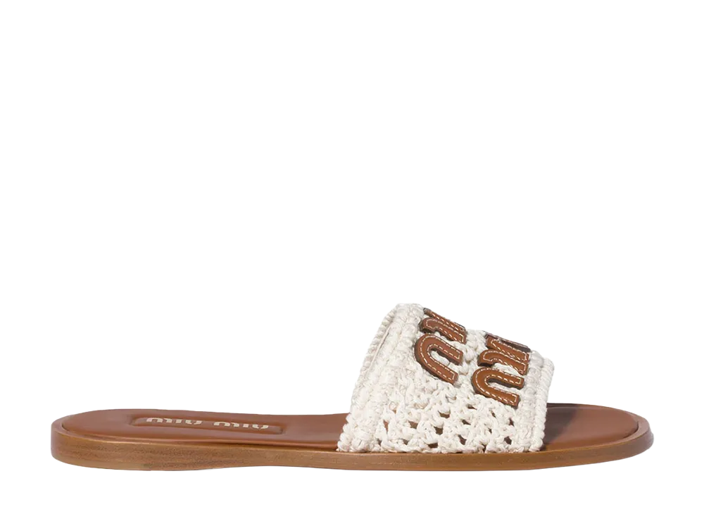 MIU MIU Women's Crochet And Leather Slides "White"