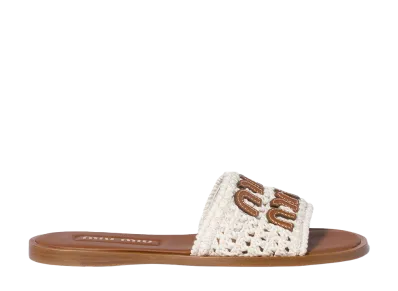 MIU MIU Women's Crochet And Leather Slides "White"