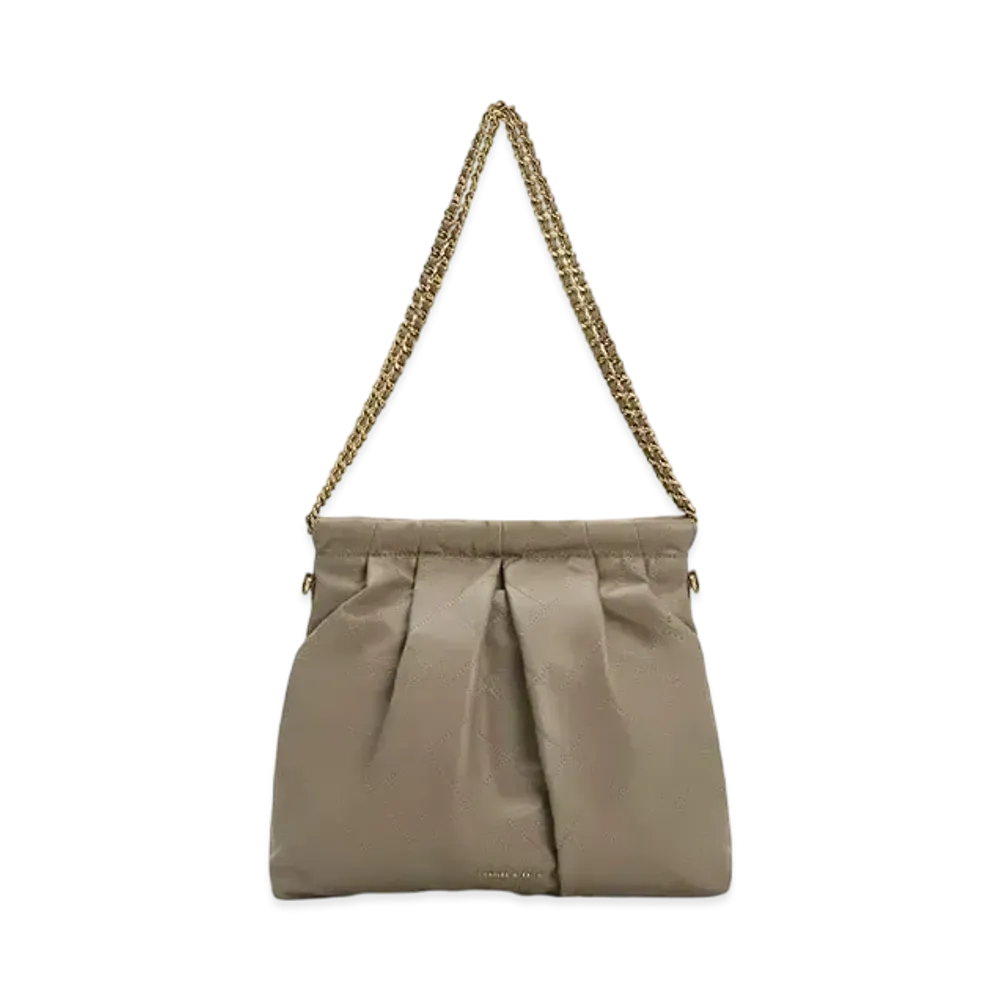 CHARLES & KEITH Duo Braided Chain-Handle Hobo Bag "Taupe"