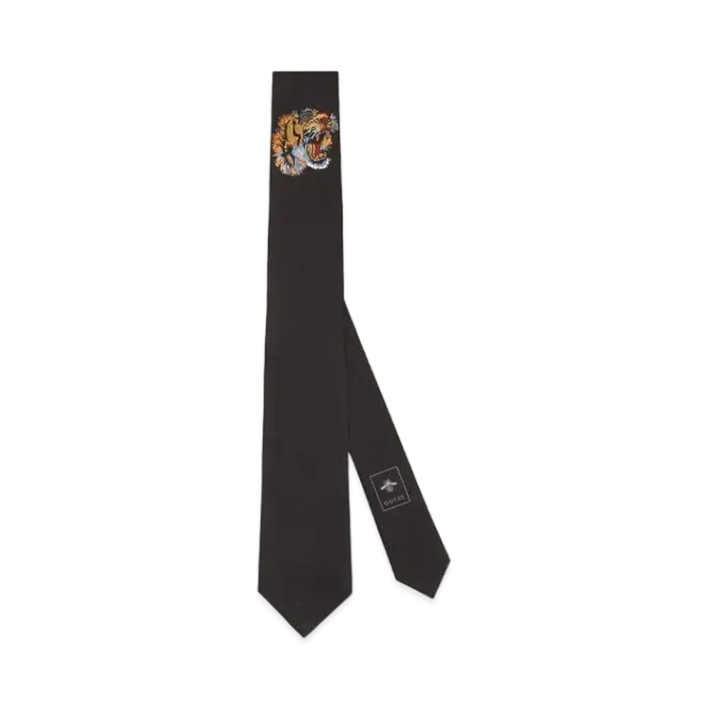 Gucci Tiger Ander Not Silk Tie "Black"