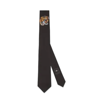 Gucci Tiger Ander Not Silk Tie "Black"