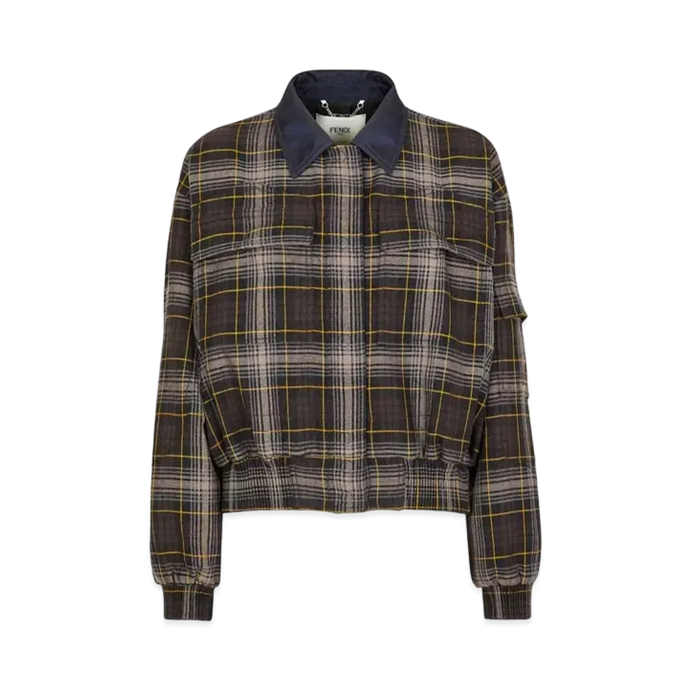 FENDI Women's Blouson Fendi Tartan Bomber Jacket "Brown"