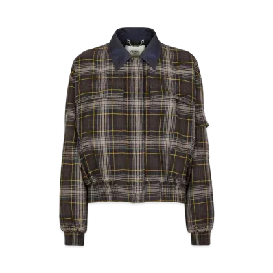 FENDI Women's Blouson Fendi Tartan Bomber Jacket "Brown"