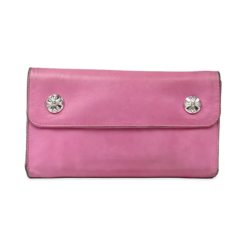 Chrome Hearts Wave Cross Ball Button Leather Wallet "Pink"