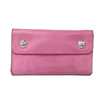 Chrome Hearts Wave Cross Ball Button Leather Wallet "Pink"