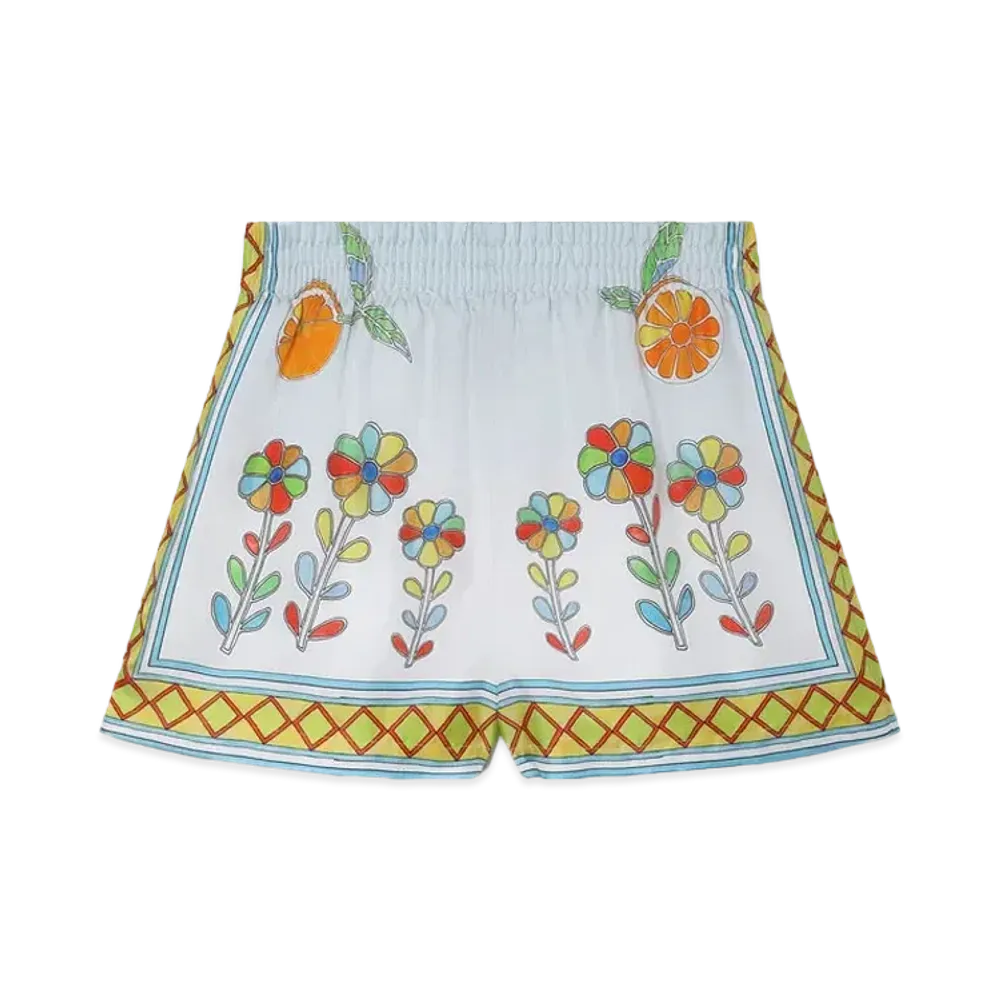 Casablanca Yoruba Flowers Silk Shorts "Multi"