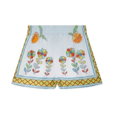 Casablanca Yoruba Flowers Silk Shorts "Multi"