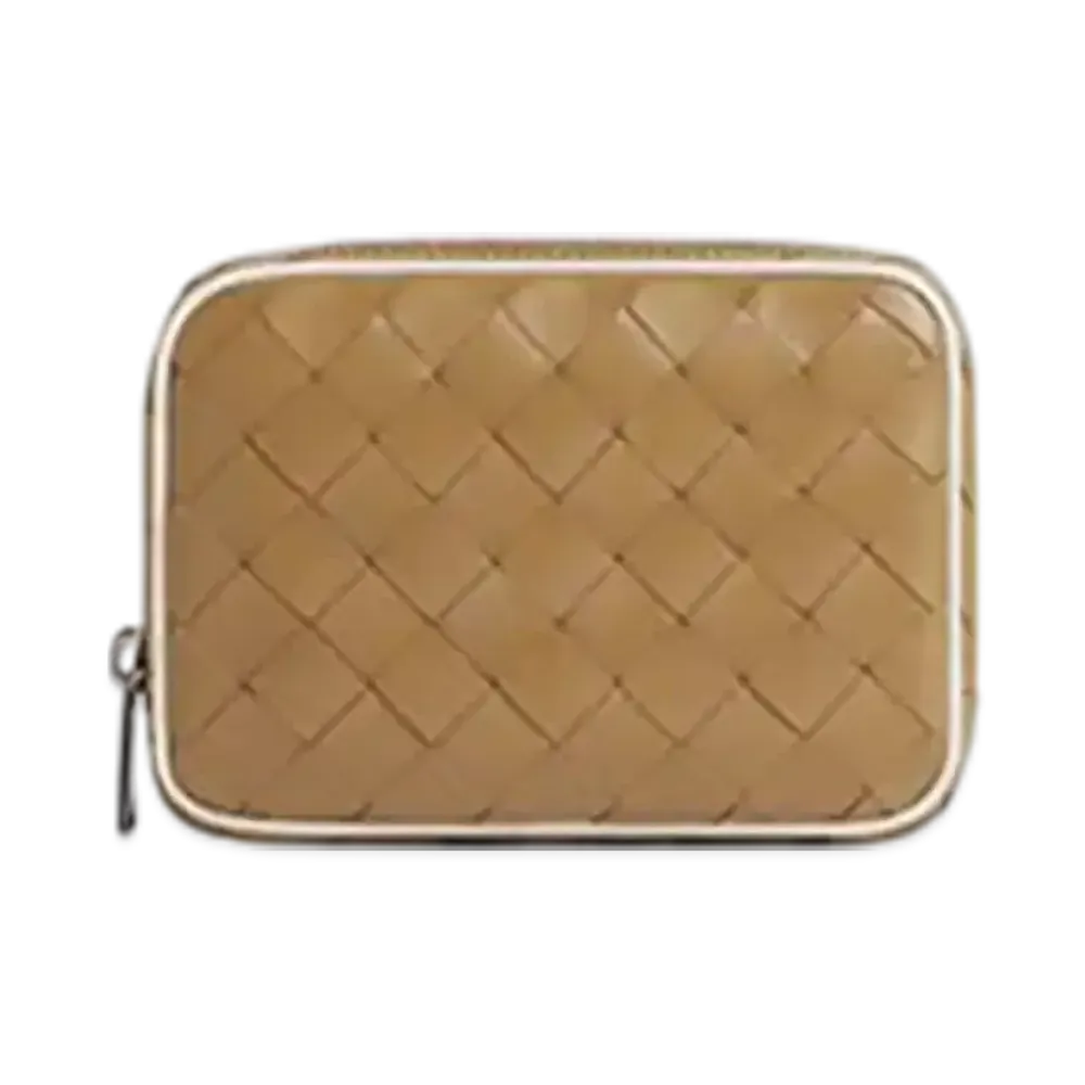 Bottega Veneta Intrecciato Teen Zipped Pouch "Dark Praline/White"