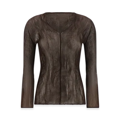 ISSEY MIYAKE Womens Chiffon Twist 1 Top "Brown"