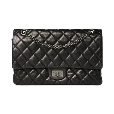 CHANEL 2.55 Chain Shoulder Metallic Aged Calfskin "Black/Silver"