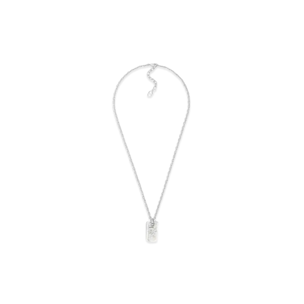 Dior Oblique Plate Pendant Necklace Brass "Silver"