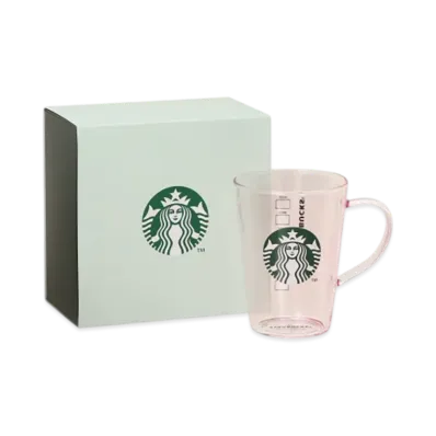 STARBUCKS Heat-Resistant Glass Logo Mug Pink Beige 384ml in Gift Box "Pink"