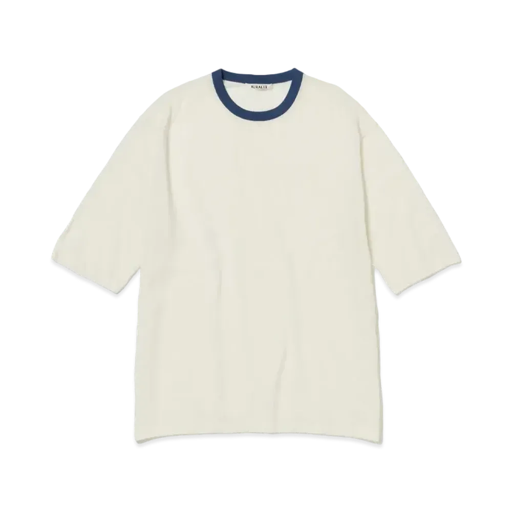 AURALEE Hard Twist High Gauge Wool Silk Knit Tee "Ivory"