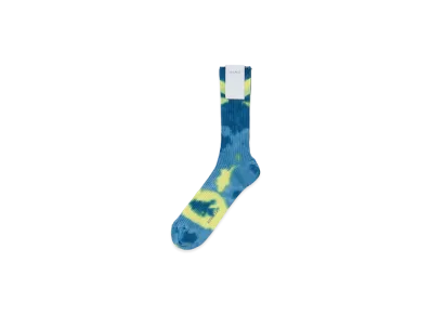 AURALEE Women's Giza High Gauge Tie-Dye Socks "Yellow/Blue"