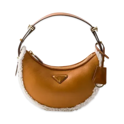 PRADA Arque Small Shearling Shoulder Bag "Cognac/Natural"