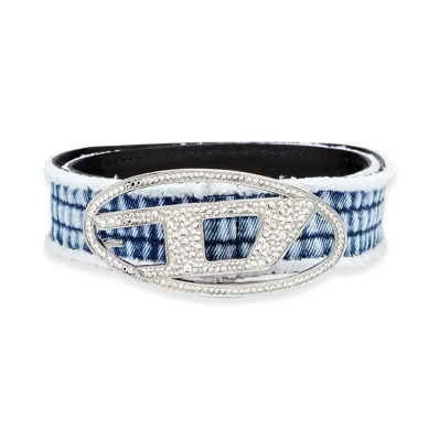 Diesel B-1Dr Strass 3.9Cm Denim And Leather Belt With Crystal Buckle "Blue"