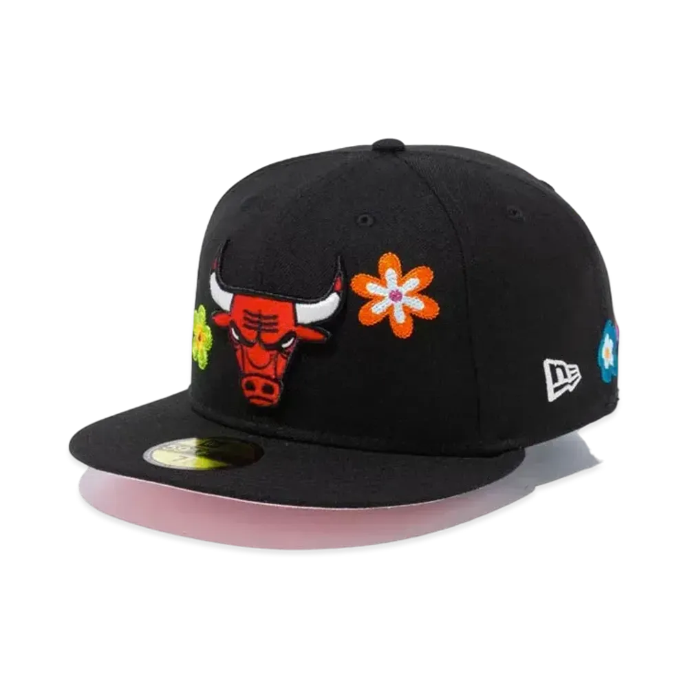 NEW ERA 59FIFTY Chain Stitch Floral Chicago Bulls Pink Under Visor "Black"