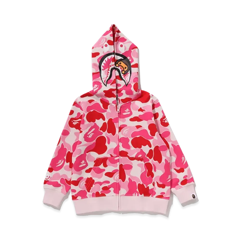 A BATHING APE Kids ABC Camo Milo Shark Zip Hoodie "Pink"