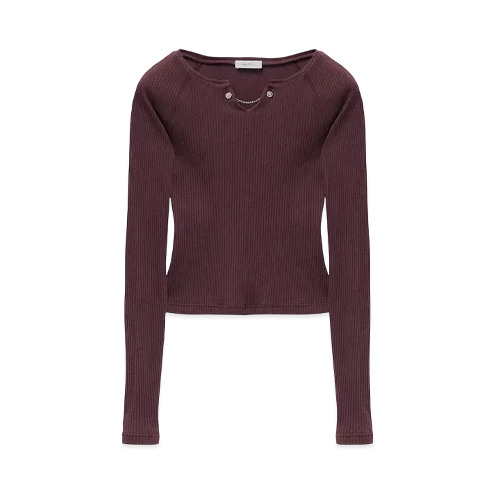 Alexander McQUEEN Chain Detail Ribbed Top "Burgundy"