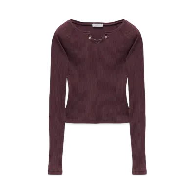 Alexander McQUEEN Chain Detail Ribbed Top "Burgundy"