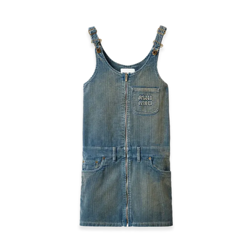 MIU MIU Women's Washed Corduroy Mini Dress "Sapphire Blue"