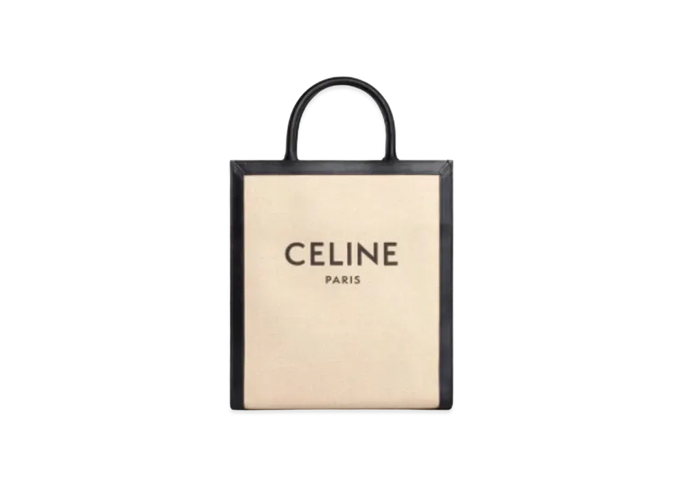 CELINE Small Vertical Cabas Celine in Textile with Celine Print and Calfskin "Vanilla/Black"