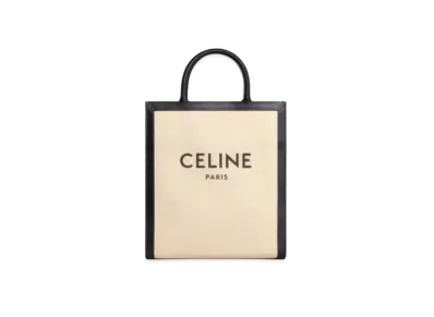 CELINE Small Vertical Cabas Celine in Textile with Celine Print and Calfskin "Vanilla/Black"