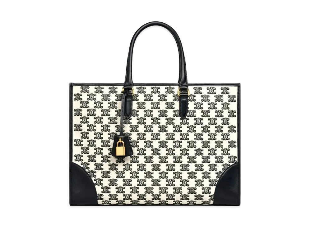 CELINE Horizontal Cabas In Textile With Triomphe Embroidery "Black"