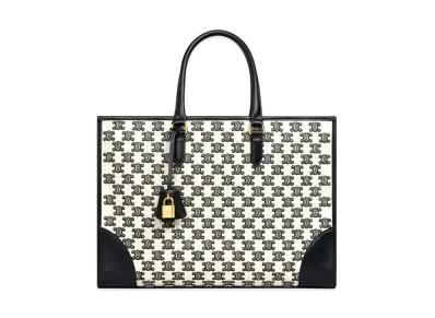 CELINE Horizontal Cabas In Textile With Triomphe Embroidery "Black"